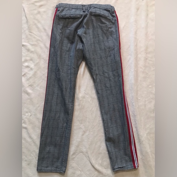 Gray Plaid Pants with Red Stripe - Picture 3 of 5